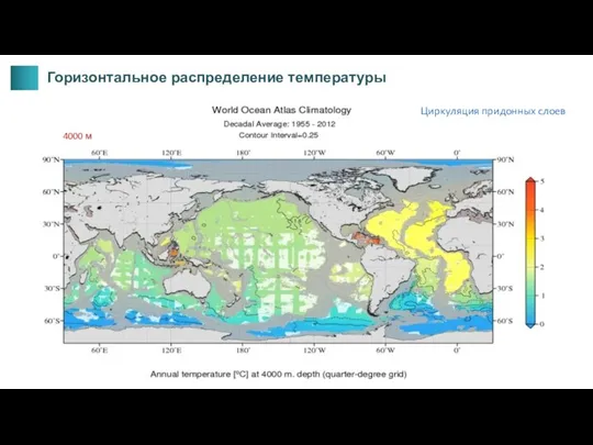 4000 м Циркуляция придонных слоев Горизонтальное распределение температуры