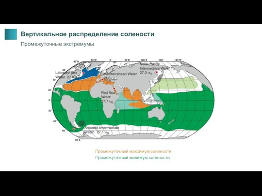 Промежуточный максимум солености Промежуточный минимум солености Вертикальное распределение солености Промежуточные экстремумы