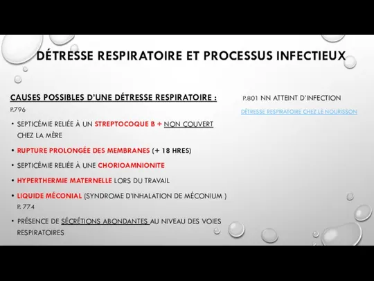 DÉTRESSE RESPIRATOIRE ET PROCESSUS INFECTIEUX P.801 NN ATTEINT D’INFECTION DÉTRESSE RESPIRATOIRE CHEZ