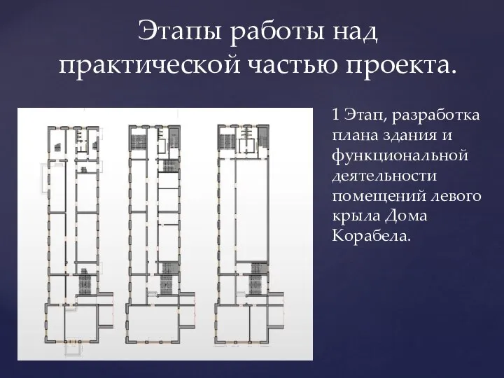 1 Этап, разработка плана здания и функциональной деятельности помещений левого крыла Дома