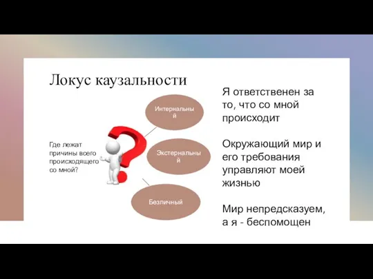 Локус каузальности Где лежат причины всего происходящего со мной? Я ответственен за