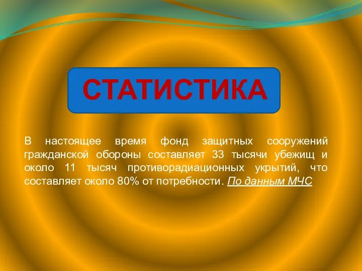 СТАТИСТИКА В настоящее время фонд защитных сооружений гражданской обороны составляет 33 тысячи