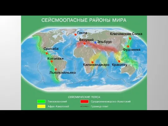 Гекла Везувий Орисаба Котопахи Льюльяйльяко Кракатау Эльбрус Ключевская Сопка Фудзияма Килиманджаро