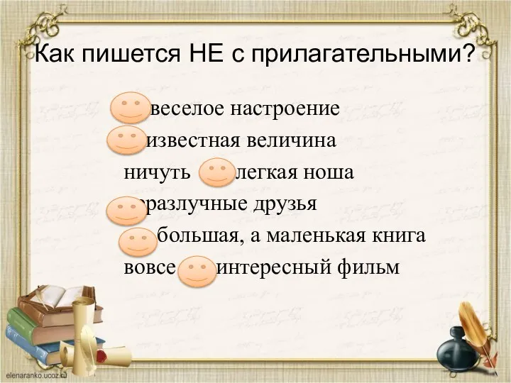 Как пишется НЕ с прилагательными? Невеселое настроение неизвестная величина ничуть не легкая