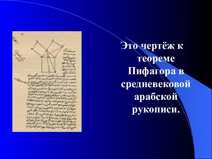 Это чертёж к теореме Пифагора в средневековой арабской рукописи.