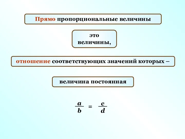 Прямо пропорциональные величины отношение соответствующих значений которых – это величины, величина постоянная =