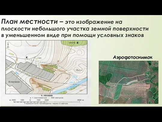 План местности – это изображение на плоскости небольшого участка земной поверхности в