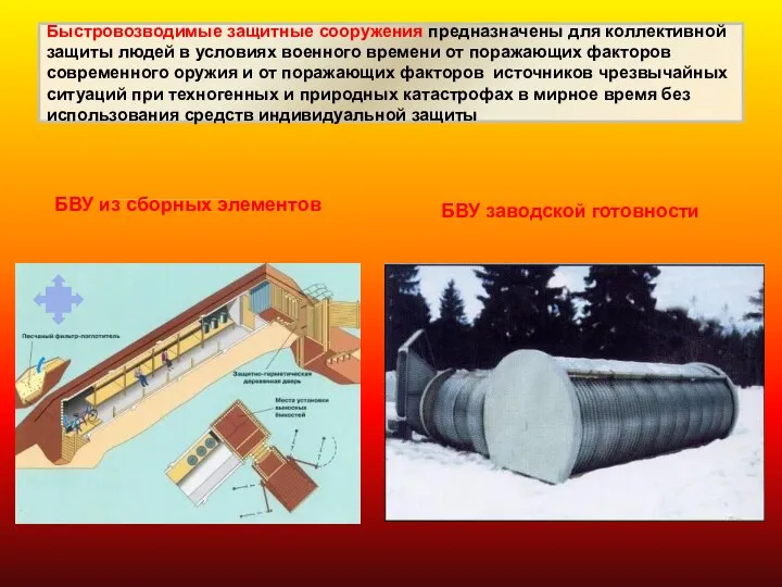 Быстровозводимые защитные сооружения предназначены для коллективной защиты людей в условиях военного времени