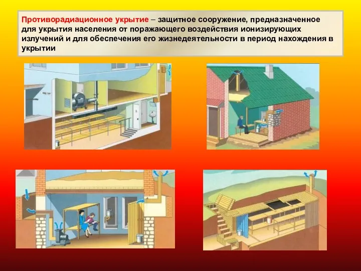 Противорадиационное укрытие – защитное сооружение, предназначенное для укрытия населения от поражающего воздействия