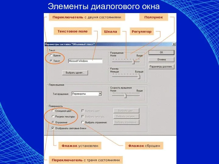 Элементы диалогового окна