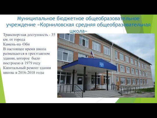 Муниципальное бюджетное общеобразовательное учреждение «Корниловская средняя общеобразовательная школа» Транспортная доступность - 35