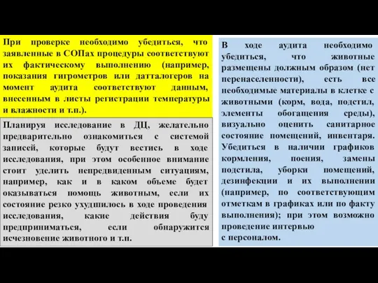 При проверке необходимо убедиться, что заявленные в СОПах процедуры соответствуют их фактическому