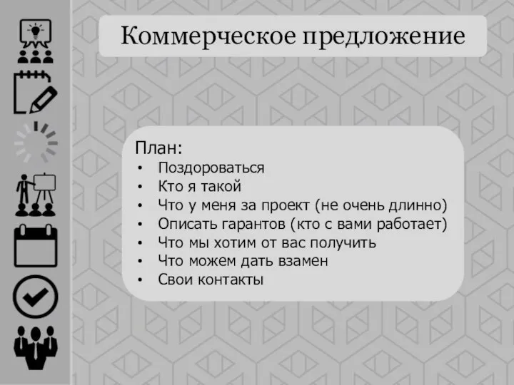 План: Поздороваться Кто я такой Что у меня за проект (не очень