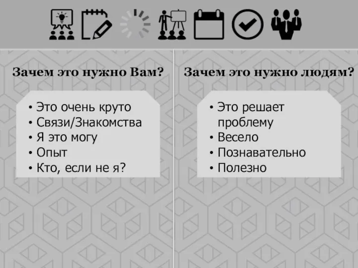 Зачем это нужно Вам? Это очень круто Связи/Знакомства Я это могу Опыт