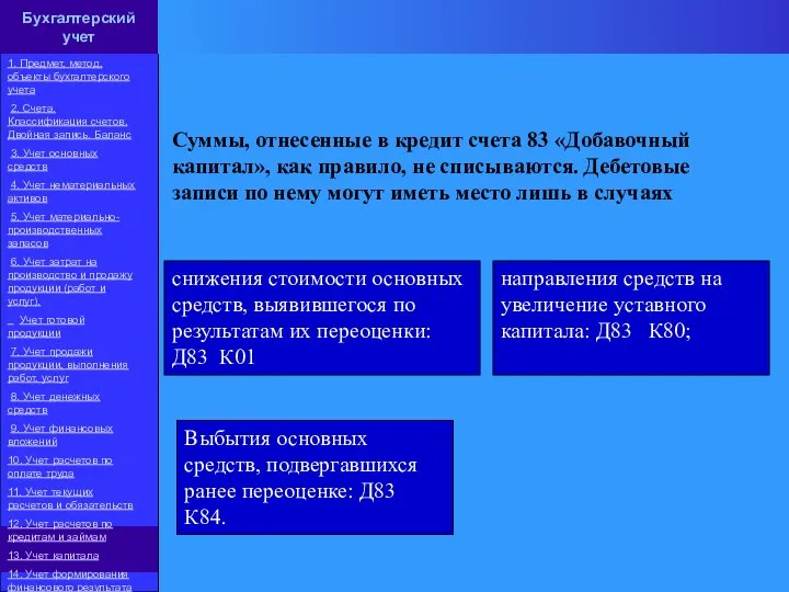 Суммы, отнесенные в кредит счета 83 «Добавочный капитал», как правило, не списываются.