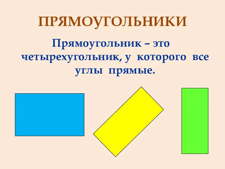 ПРЯМОУГОЛЬНИКИ Прямоугольник – это четырехугольник, у которого все углы прямые.