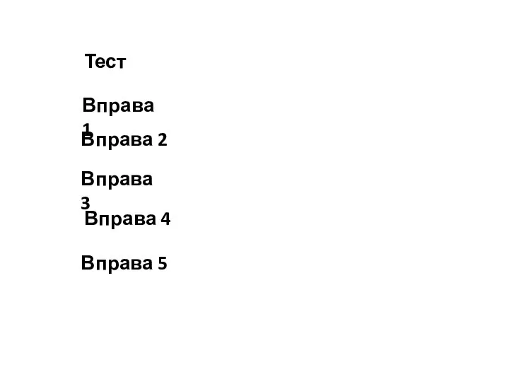 Тест Вправа 1 Вправа 2 Вправа 3 Вправа 4 Вправа 5