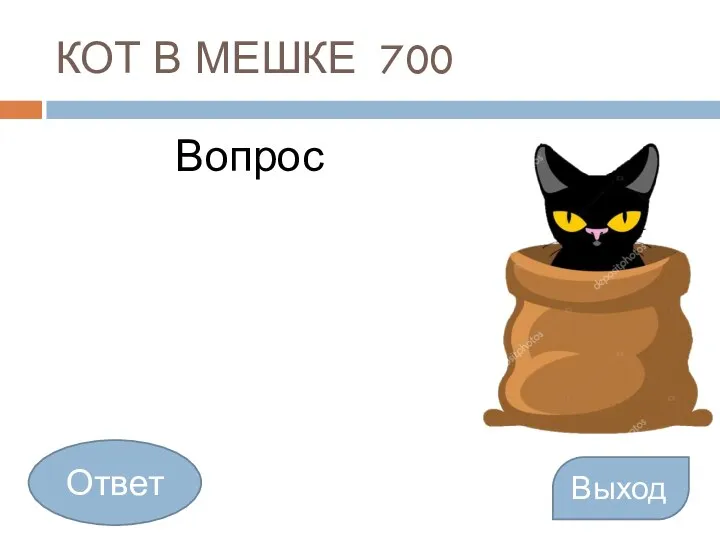 КОТ В МЕШКЕ 700 Вопрос Выход Ответ