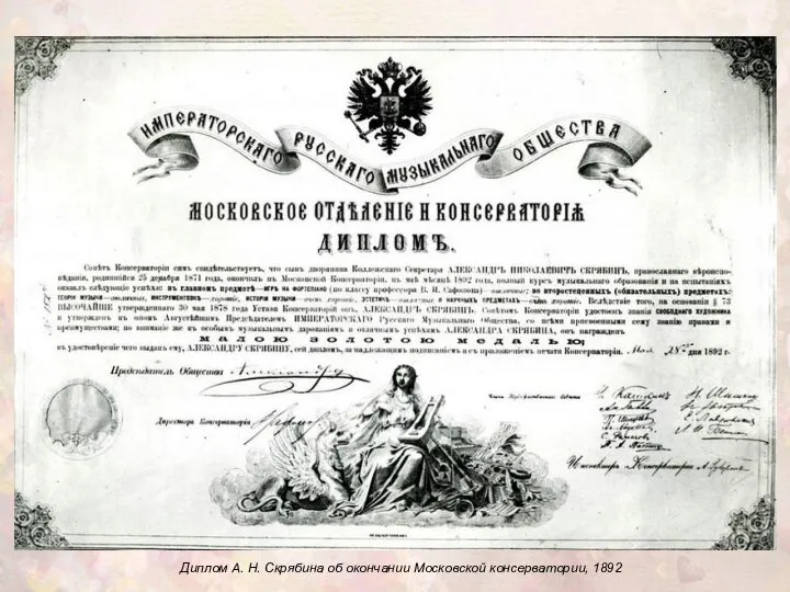 Диплом А. Н. Скрябина об окончании Московской консерватории, 1892