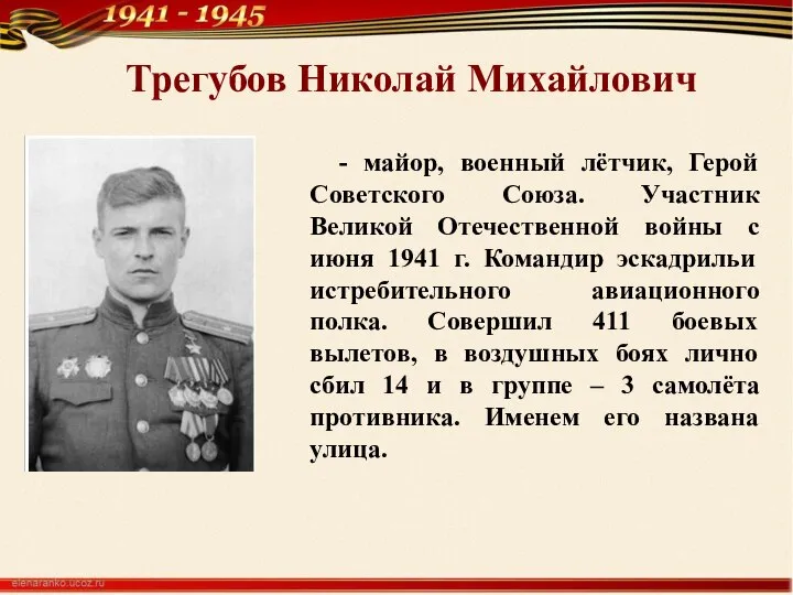 Трегубов Николай Михайлович - майор, военный лётчик, Герой Советского Союза. Участник Великой