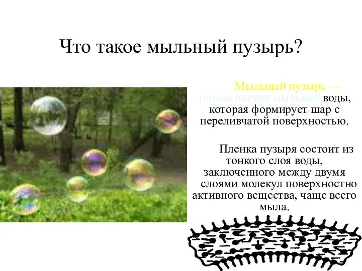 Что такое мыльный пузырь? Мыльный пузырь — тонкая пленка мыльной воды, которая