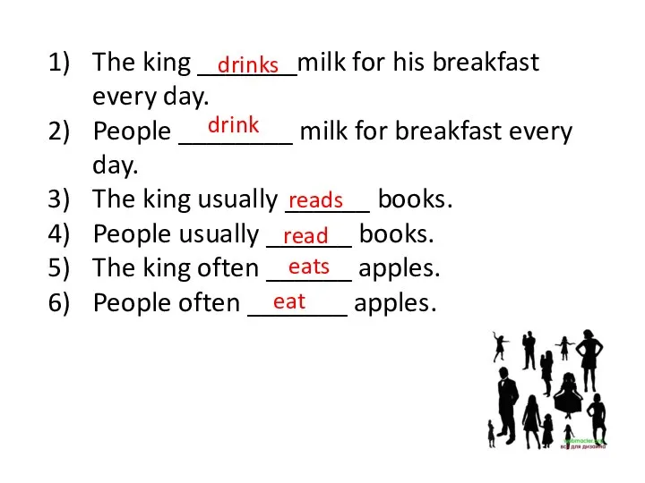 The king _______milk for his breakfast every day. People ________ milk for