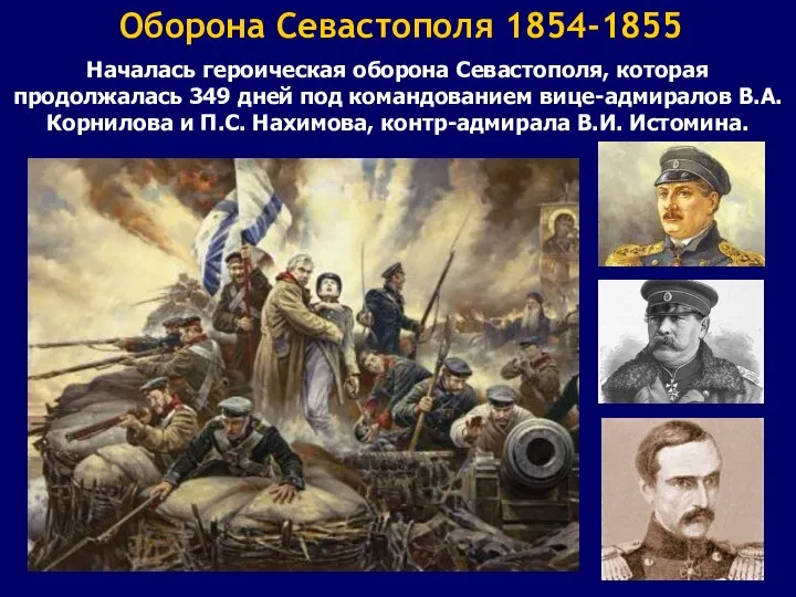 Оборона Севастополя 1854-1855 Началась героическая оборона Севастополя, которая продолжалась 349 дней под