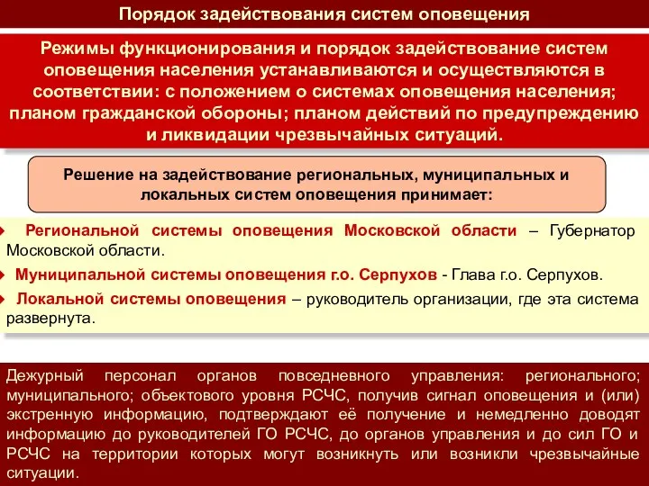 Порядок задействования систем оповещения Региональной системы оповещения Московской области – Губернатор Московской