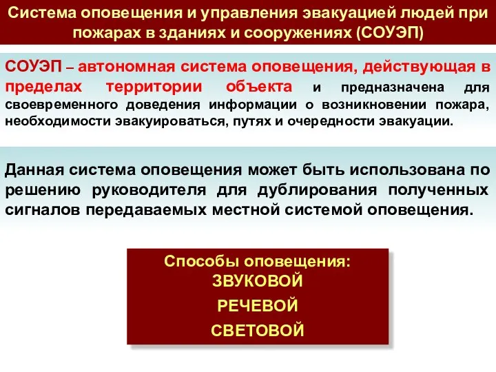 Система оповещения и управления эвакуацией людей при пожарах в зданиях и сооружениях