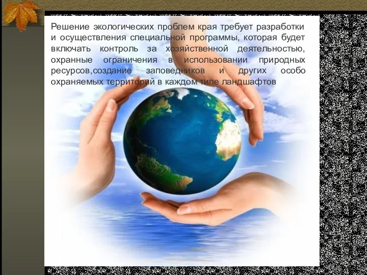 Решение экологических проблем края требует разработки и осуществления специальной программы, которая будет