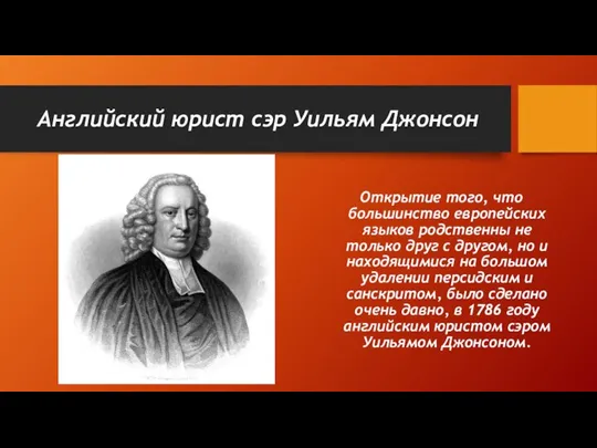 Английский юрист сэр Уильям Джонсон Открытие того, что большинство европейских языков родственны