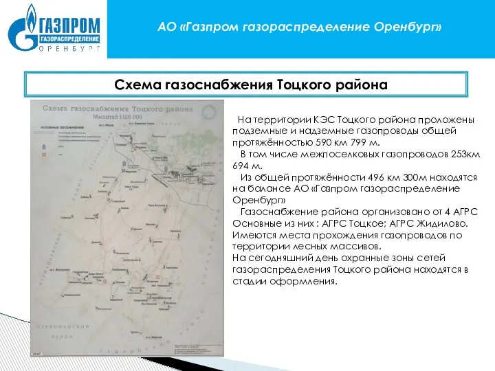 АО «Газпром газораспределение Оренбург» Схема газоснабжения Тоцкого района Рисунок 1 - Название