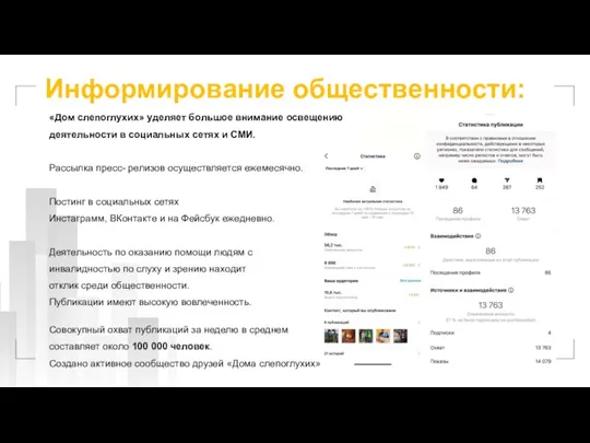 «Дом слепоглухих» уделяет большое внимание освещению деятельности в социальных сетях и СМИ.