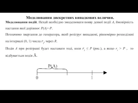 Моделювання дискретних випадкових величин. Моделювання подій. Нехай необхідно змоделювати появу деякої події