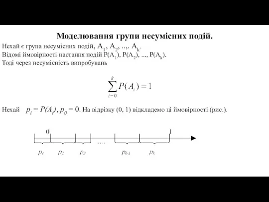 Моделювання групи несумісних подій. Нехай є група несумісних подій, А1, А2, ..,.