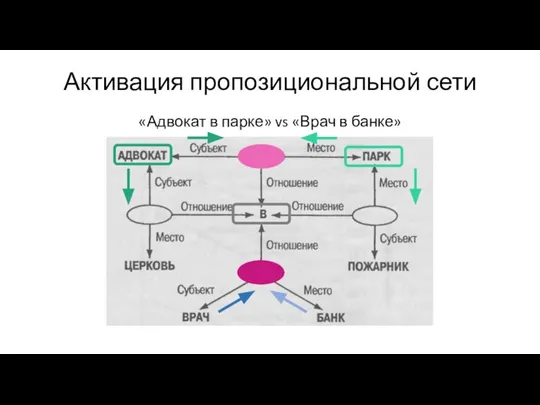 Активация пропозициональной сети «Адвокат в парке» vs «Врач в банке»