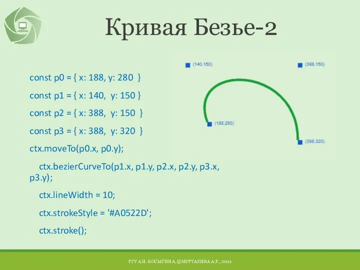 Кривая Безье-2 const p0 = { x: 188, y: 280 } const