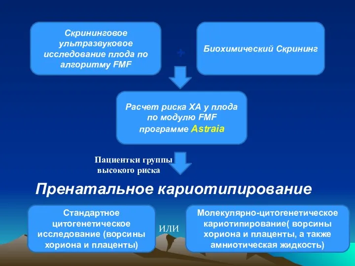 Скрининговое ультразвуковое исследование плода по алгоритму FMF Биохимический Скрининг Расчет риска ХА