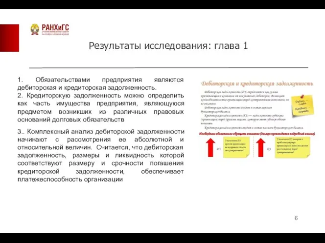 Результаты исследования: глава 1 1. Обязательствами предприятия являются дебиторская и кредиторская задолженность.