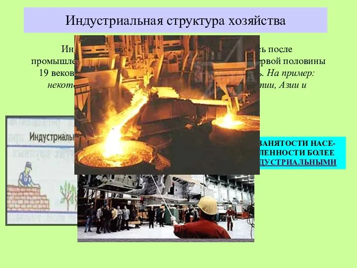 Индустриальная структура хозяйства Индустриальная структура хозяйства сложилась после промышленных переворотов второй половины