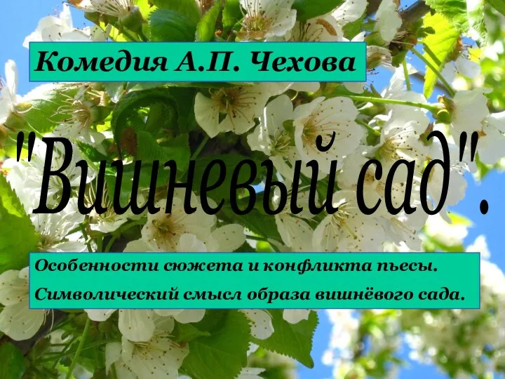 "Вишневый сад". Особенности сюжета и конфликта пьесы. Символический смысл образа вишнёвого сада. Комедия А.П. Чехова