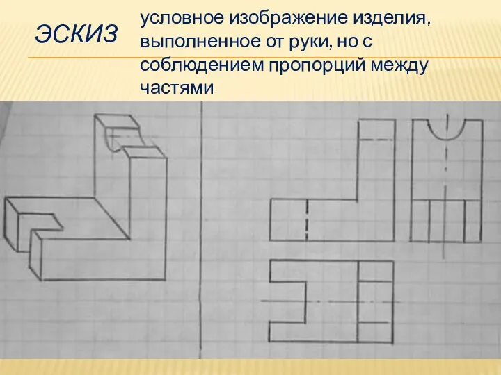 ЭСКИЗ условное изображение изделия, выполненное от руки, но с соблюдением пропорций между частями