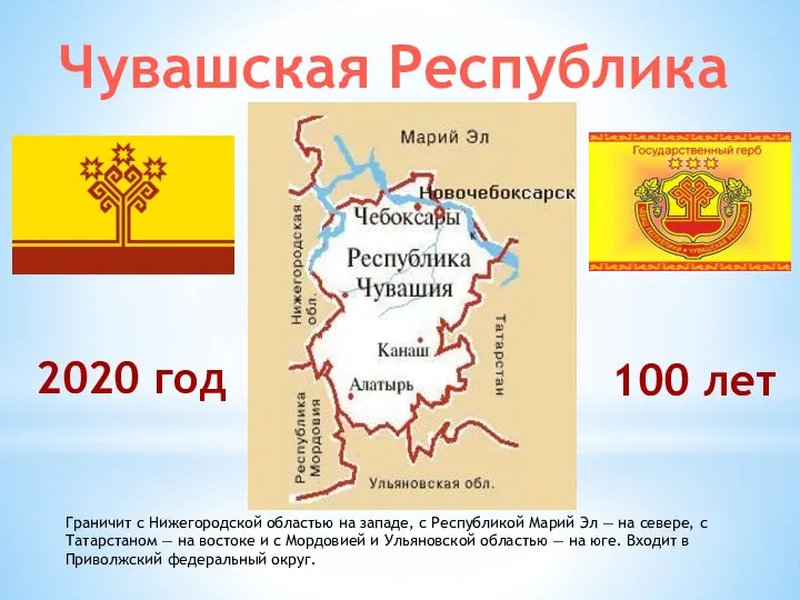 Граничит с Нижегородской областью на западе, с Республикой Марий Эл — на