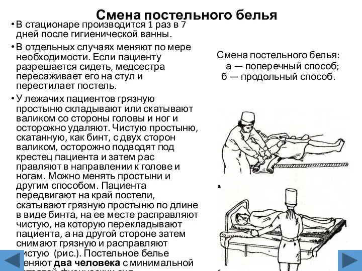 Смена постельного белья В стационаре производится 1 раз в 7 дней после