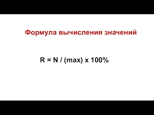 Формула вычисления значений R = N / (max) x 100%