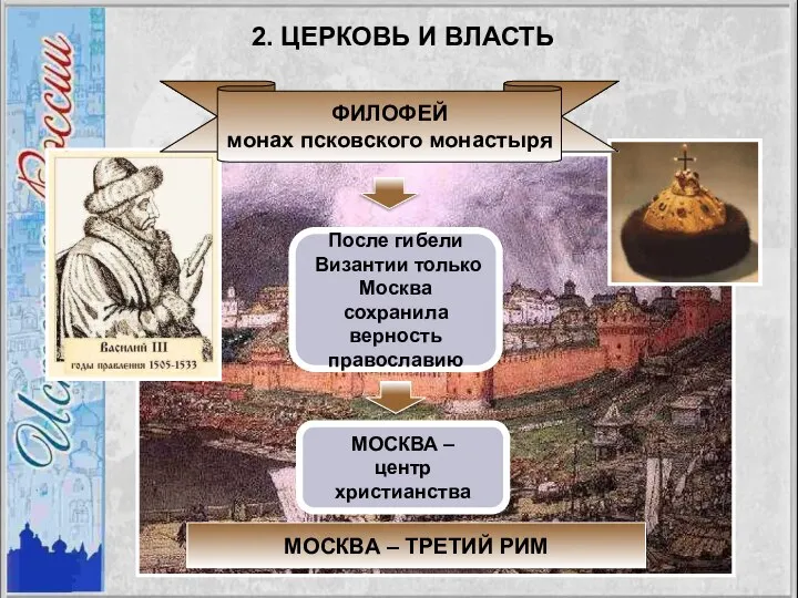 ФИЛОФЕЙ монах псковского монастыря После гибели Византии только Москва сохранила верность православию