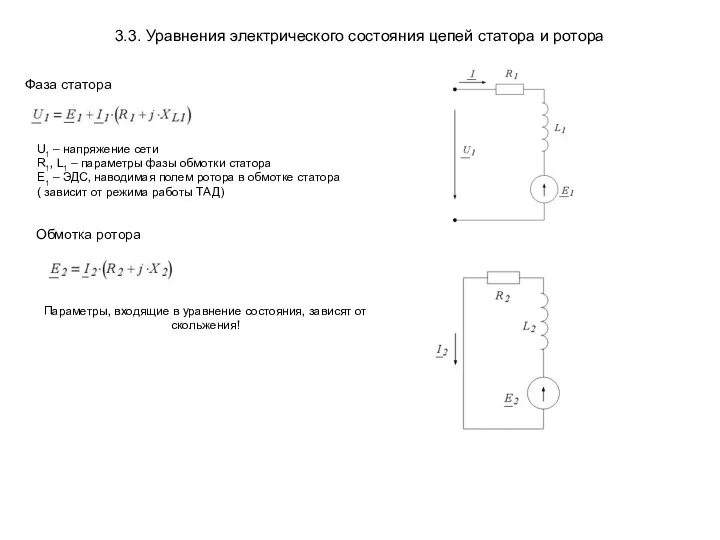 3.3. Уравнения электрического состояния цепей статора и ротора Фаза статора U1 –