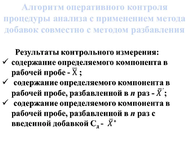 Алгоритм оперативного контроля процедуры ана­лиза с применением метода добавок совместно с методом разбавления