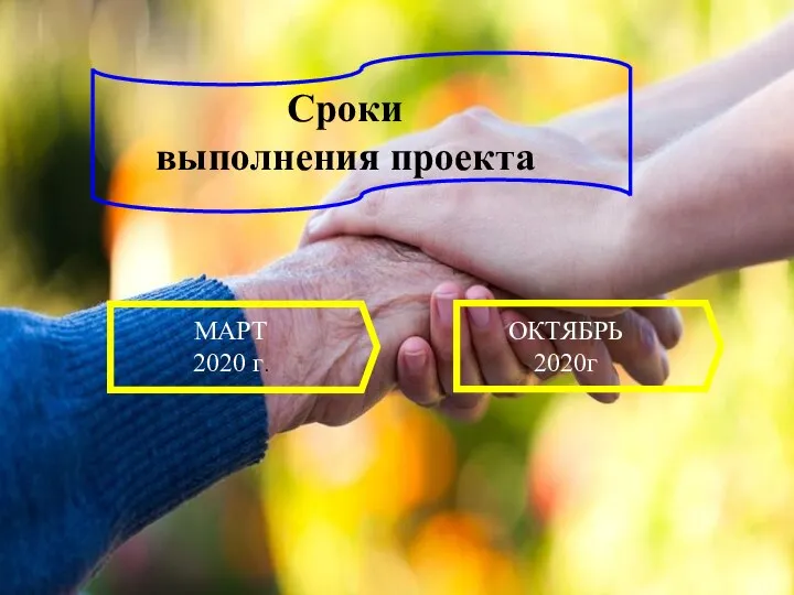 Сроки выполнения проекта МАРТ 2020 г. ОКТЯБРЬ 2020г