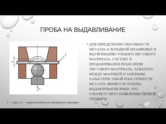 ПРОБА НА ВЫДАВЛИВАНИЕ ДЛЯ ОПРЕДЕЛЕНИЯ СПОСОБНОСТИ МЕТАЛЛА К ХОЛОДНОЙ ШТАМПОВКЕ И ВЫТЯГИВАНИЮ